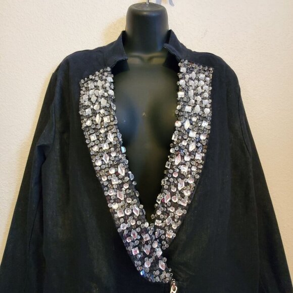 Hot In Hollywood 2XL Black Embellished Open Front Jacket Sparkling Crystal - Picture 4 of 15